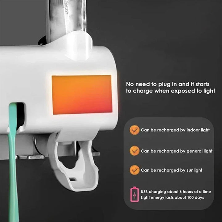Lisslune | Smart UV Light Sterilizer Toothbrush Holder, Wall Mounted Toothpaste Dispenser