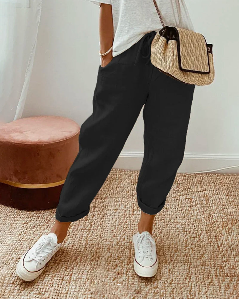 Lisslune | Cotton-Linen solid color pants