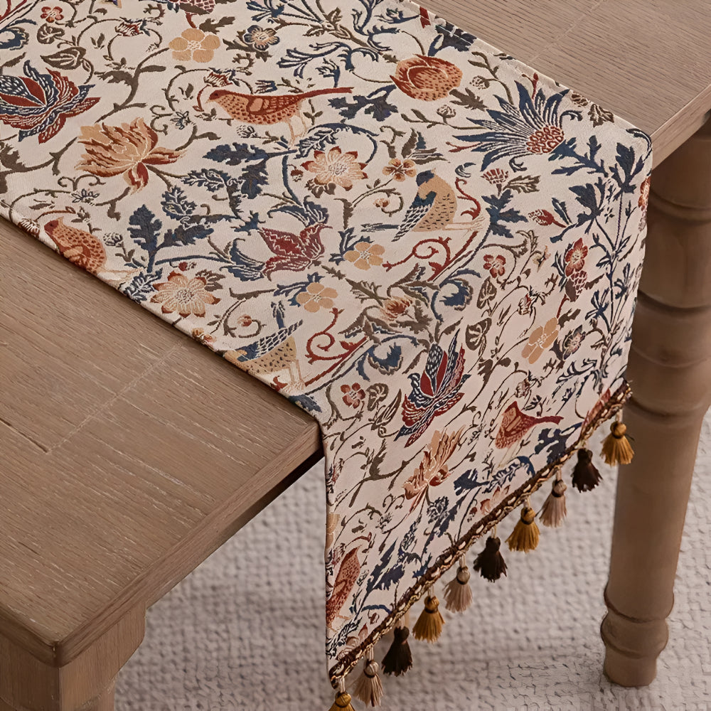 Lisslune | Vintage Floral & Bird Jacquard Table Runner
