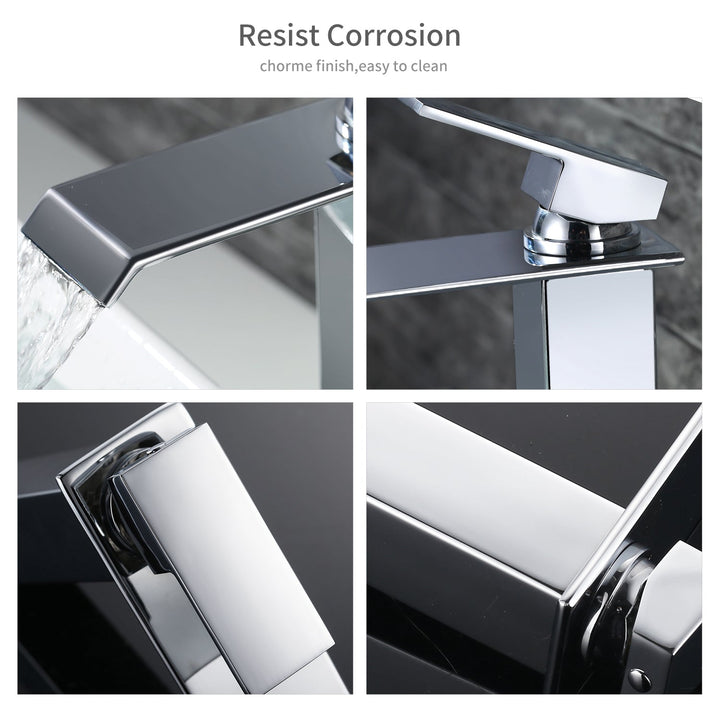 Lisslune | Waterfall taps bathroom Chrome Bath fittings High single-lever mixer Waterfall mixer tap sink