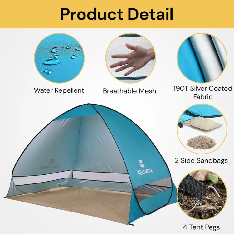 Lisslune | 4-Person Beach Pop-Up Tent for Family Camping, Outdoor Events & Quick Setup