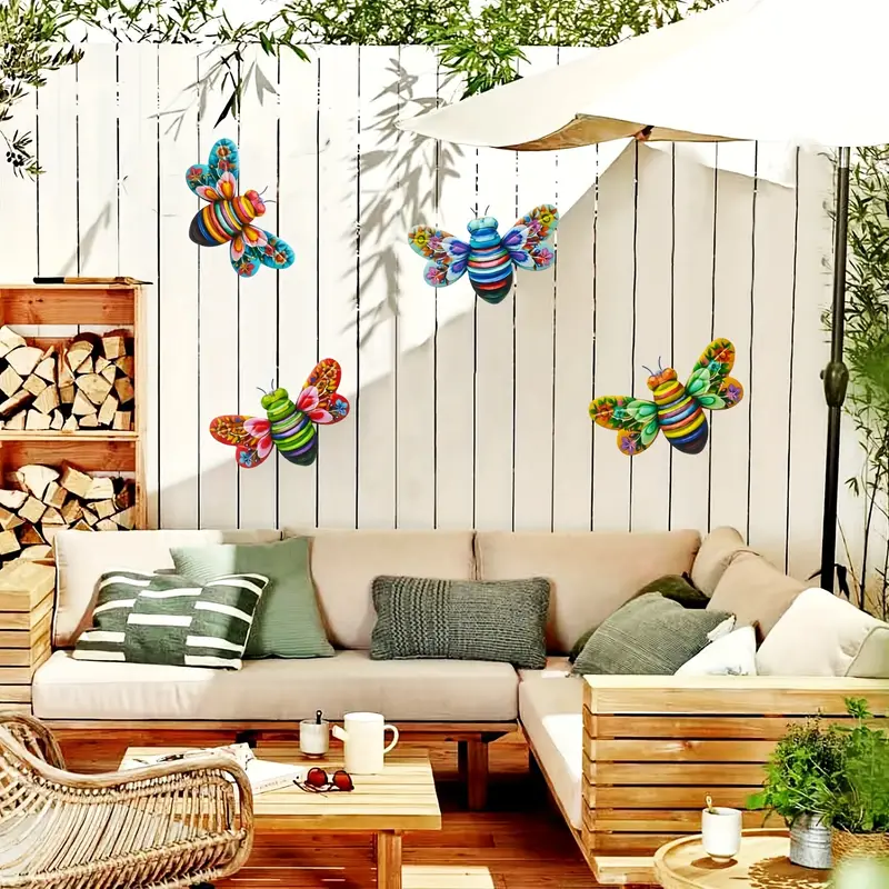 Lisslune | Iron Bee Art Sculpture Hanging Wall Decorations for Garden