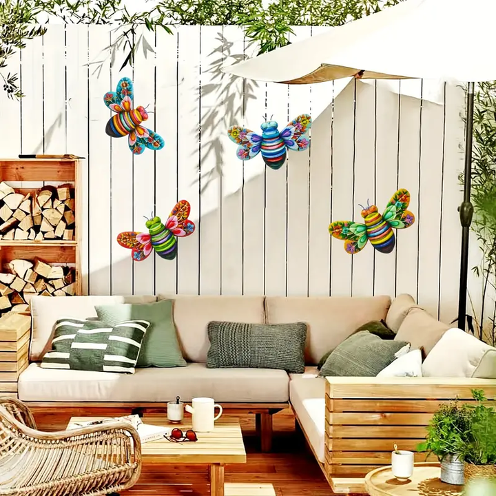 Lisslune | Iron Bee Art Sculpture Hanging Wall Decorations for Garden