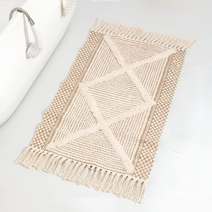Lisslune | Beige Textured Fringe Tassel Rug