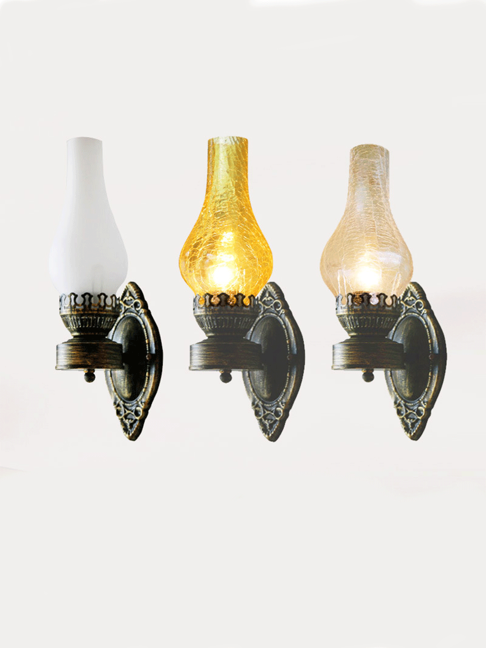 Skørter | 1 Head Wall Mount Light Antique Kerosene Iron Wall Lighting with Glass Cover in Bronze