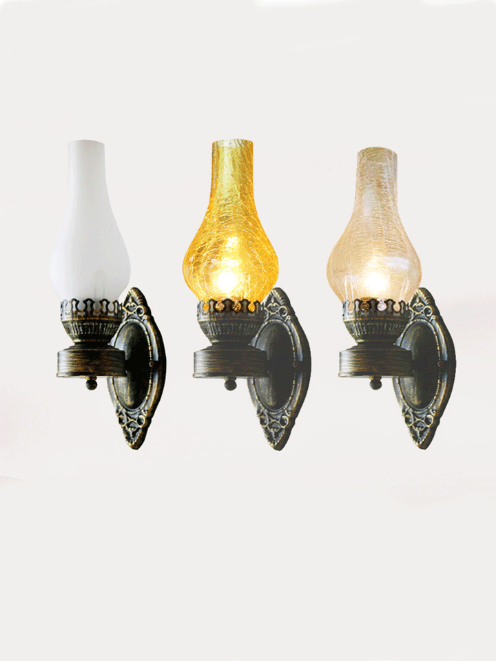 Skørter | 1 Head Wall Mount Light Antique Kerosene Iron Wall Lighting with Glass Cover in Bronze