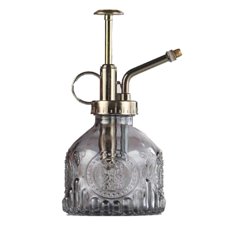 Lisslune | Embossed glass bottle with metal nozzle – Plant sprayer for flower watering in vintage design