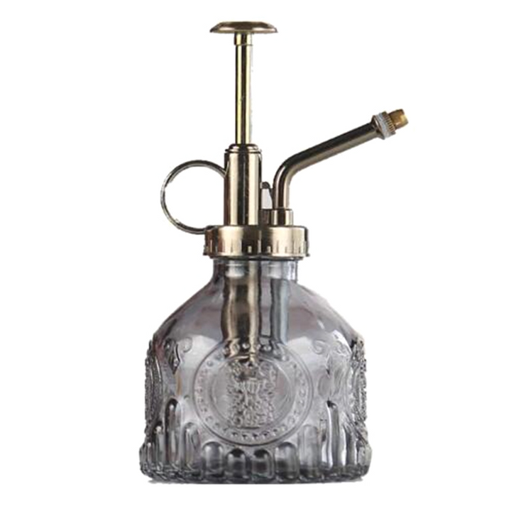 Lisslune | Embossed glass bottle with metal nozzle – Plant sprayer for flower watering in vintage design