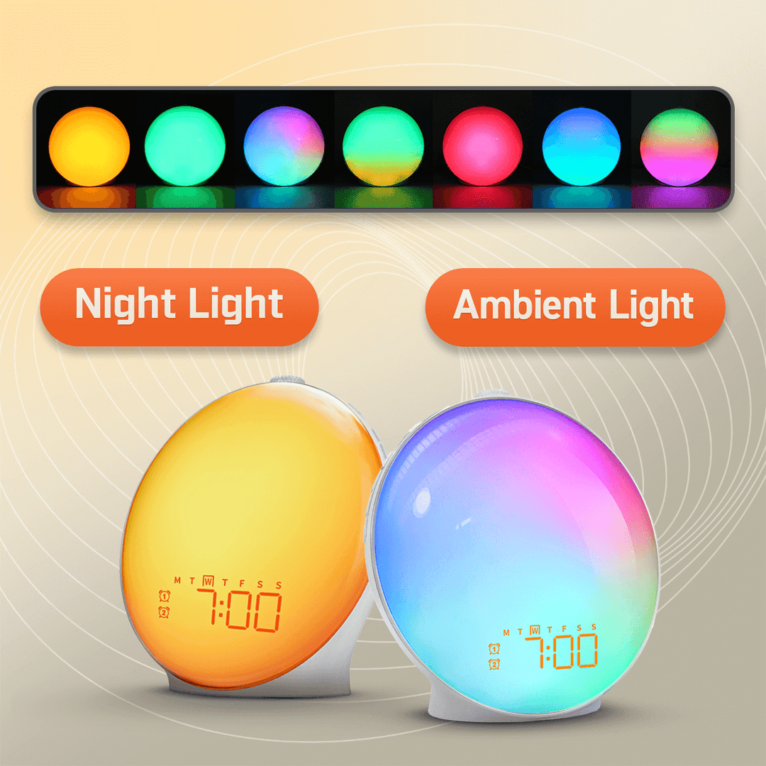 Lisslune | Wake-Up Sun Lamp Alarm Clock | Gradual Sunrise Glow & Customizable Sounds for Gentle Mornings