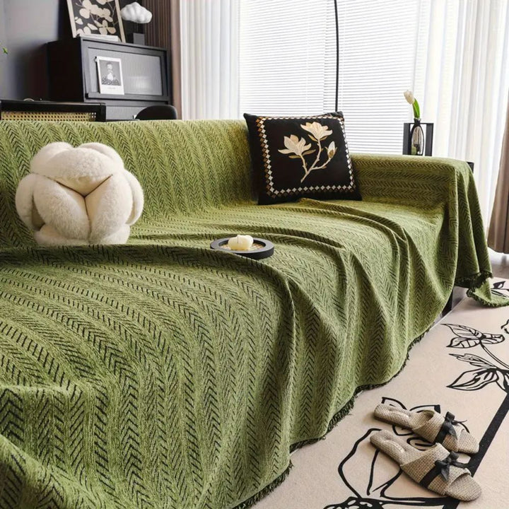 Lisslune | Herringbone Chenille Tassels Sofa Cover