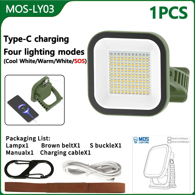 Lisslune | 80W LED Solar-Rechargeable Camping Lamp with Magnet and Zoom Function