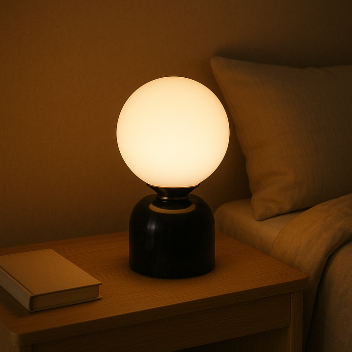 Lisslune | Marnor | Marble Table Lamp with Glass Shade – Scandinavian Minimalist Design