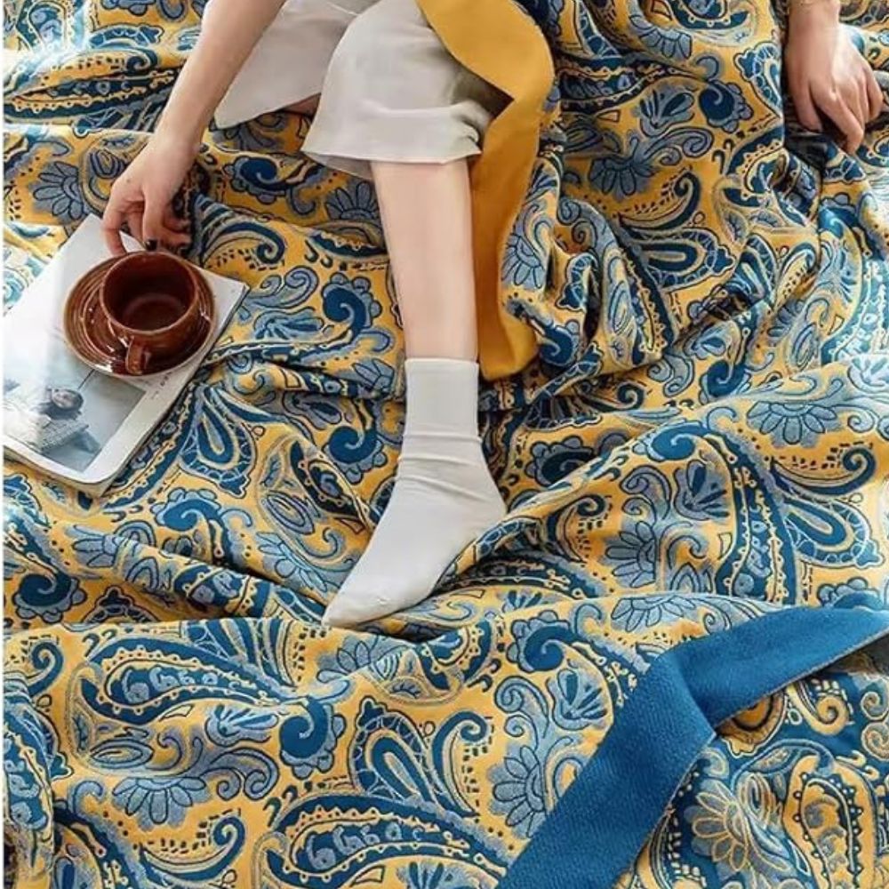 Lisslune | Azure Golden Retro Cotton Blanket