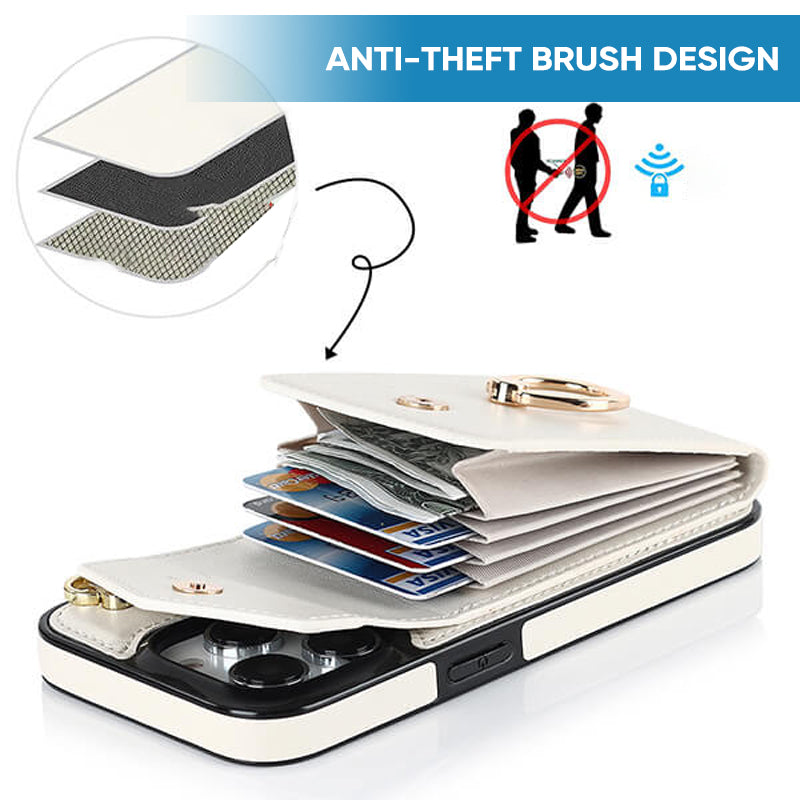 Lisslune | Leather Wallet Case with Ring & Lanyard for iPhone