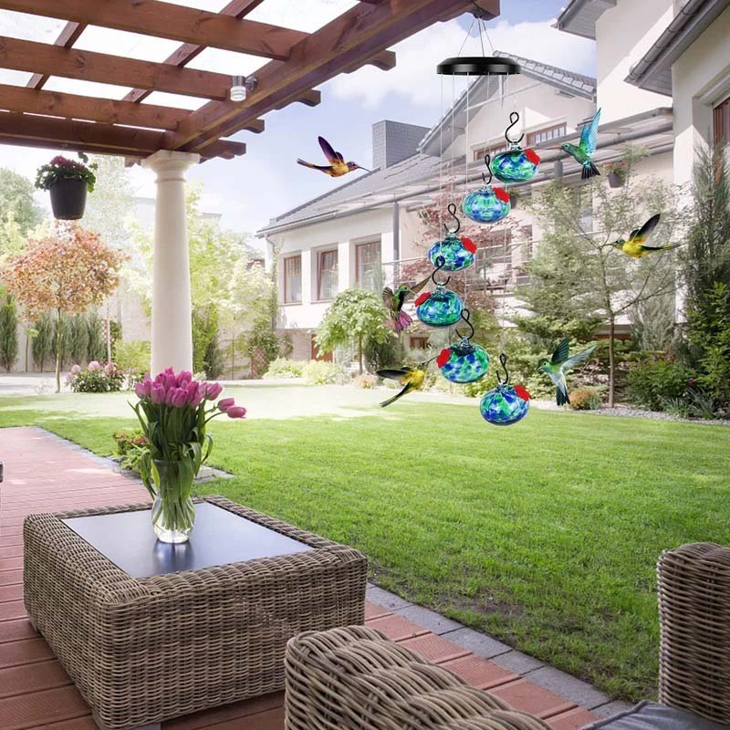 Lisslune | ChimeFeeder handcrafted glass hummingbird feeder with wind chime