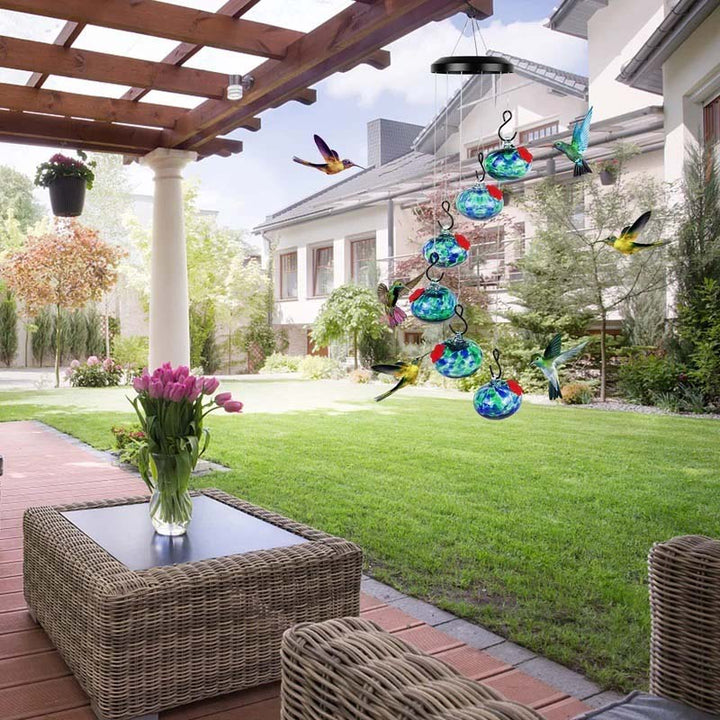Lisslune | ChimeFeeder handcrafted glass hummingbird feeder with wind chime