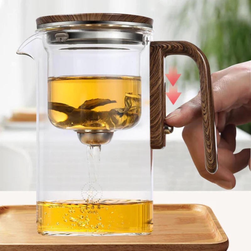 Lisslune | ClearPour heat-resistant glass teapot with wooden handle – Elegant infusion pot