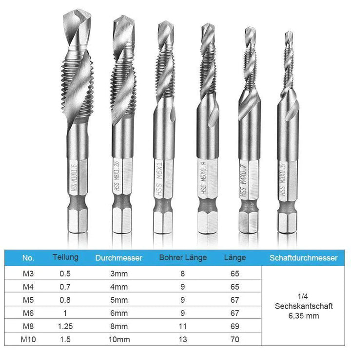 Lisslune | 6 piece combination tap bit set hexagon shank