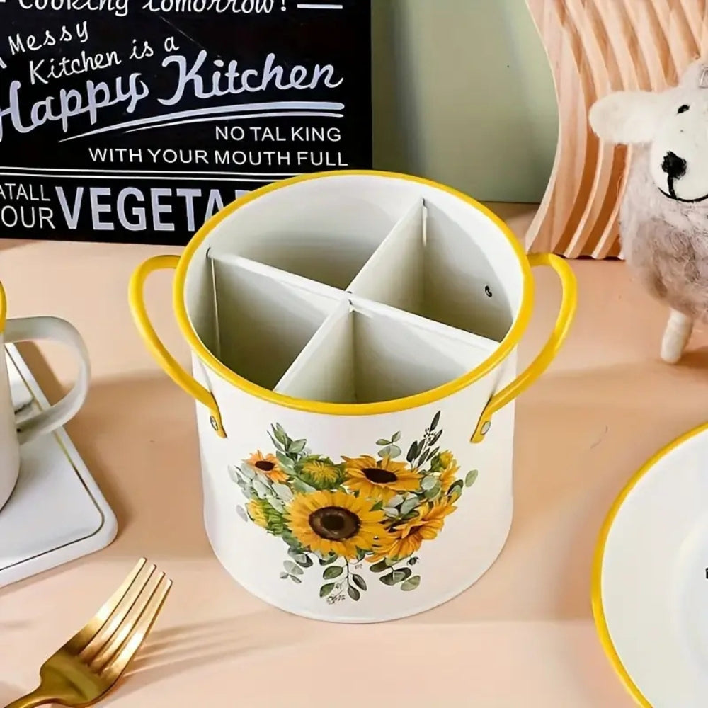 Lisslune | Floral Utensil Storage Basket with Divider Lid