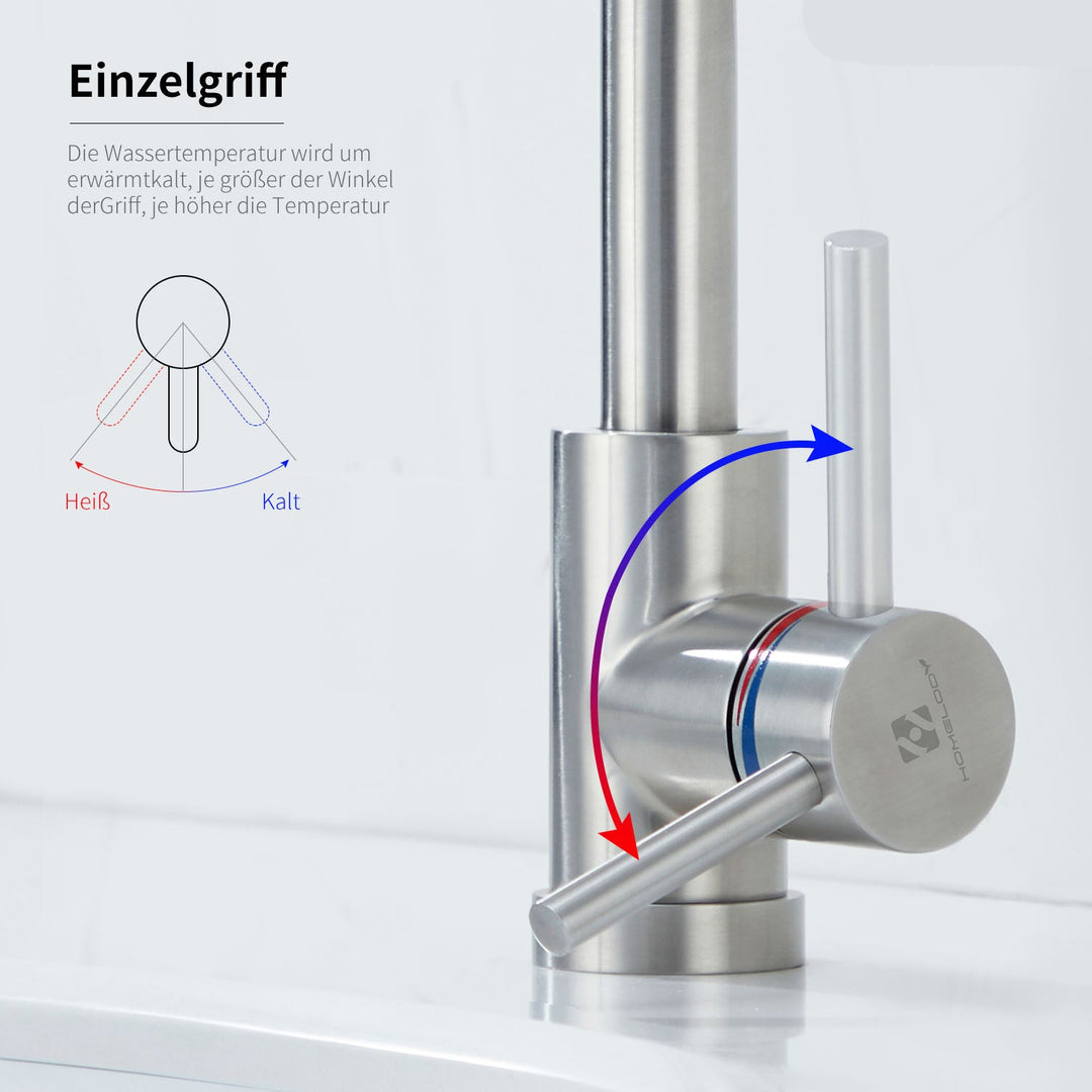 Lisslune | Stainless Steel Low Pressure Basin Mixer Brushed Single Lever Faucet Bathroom