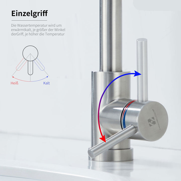 Lisslune | Stainless Steel Low Pressure Basin Mixer Brushed Single Lever Faucet Bathroom