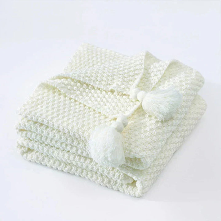 Lisslune | NordiWrap Knitted Wool Blanket with Tassels | Nordic Design | Cozy & Elegant | Perfect for Home