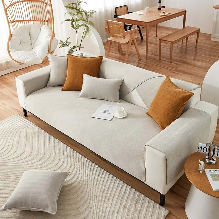Lisslune | Wavy Check Chenille Fabric Furniture Protector Sofa Cover