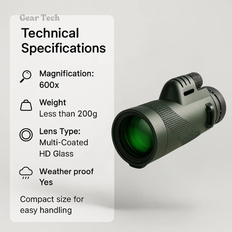 Lisslune | Compact 600x Ultra-Zoom Monocular | HD Lens, Lightweight & Perfect for Hiking, Birdwatching, and Sports Events