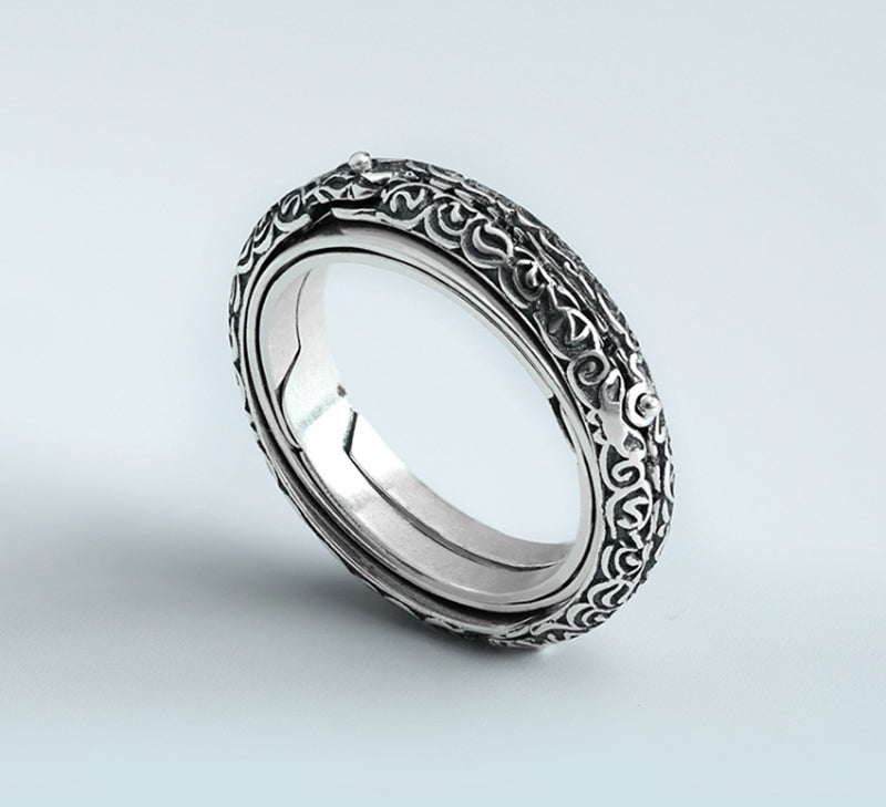 Lisslune | Cool Retro Foldable Silver Ring with Universe Sphere, Made of 925 Silver, Creative Gift for Men and Women