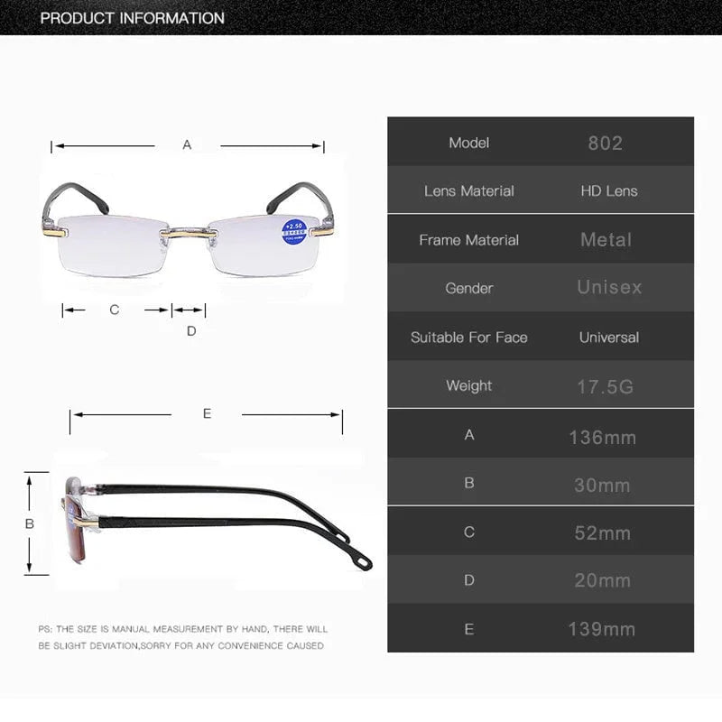 Lisslune | Progressive reading glasses with high hardness and anti-blue light filter for distance and near viewing