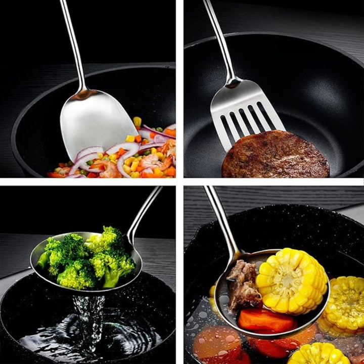 Lisslune | Gleaming Stainless Steel Wooden Utensils | 6Pcs Set