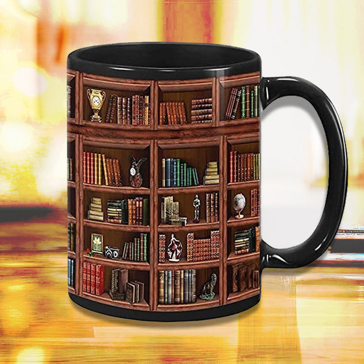 Lisslune | Bookshelf Ceramic Coffee Mug - Gift for Cat Book Lovers