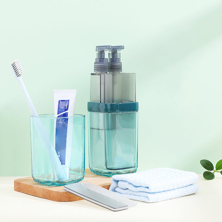 Lisslune | 8-in-1 Portable Sub-Bottle, with 2 Cups, 2 Travel Bottles, Soft Toothbrush, Foldable Comb, Toothpaste & Towel