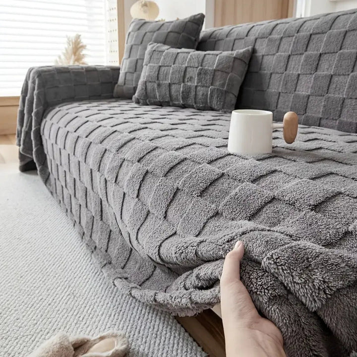Lisslune | Checkered Plush Velvet Sofa Cover