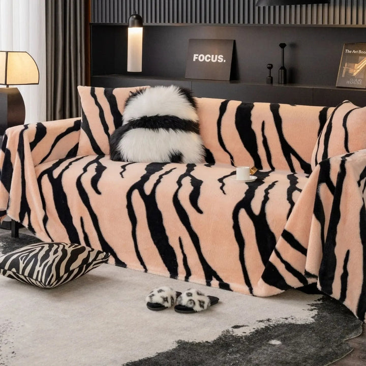 Lisslune | Wild Stripes Zebra Fleece Sofa Cover