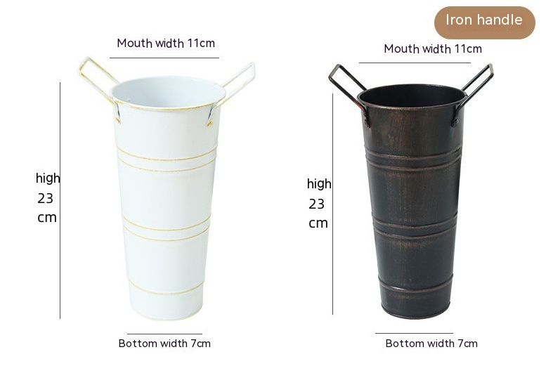 Lisslune | Retro Iron Flower Bucket with Handles – Decorative Metal Flower Pot for Home