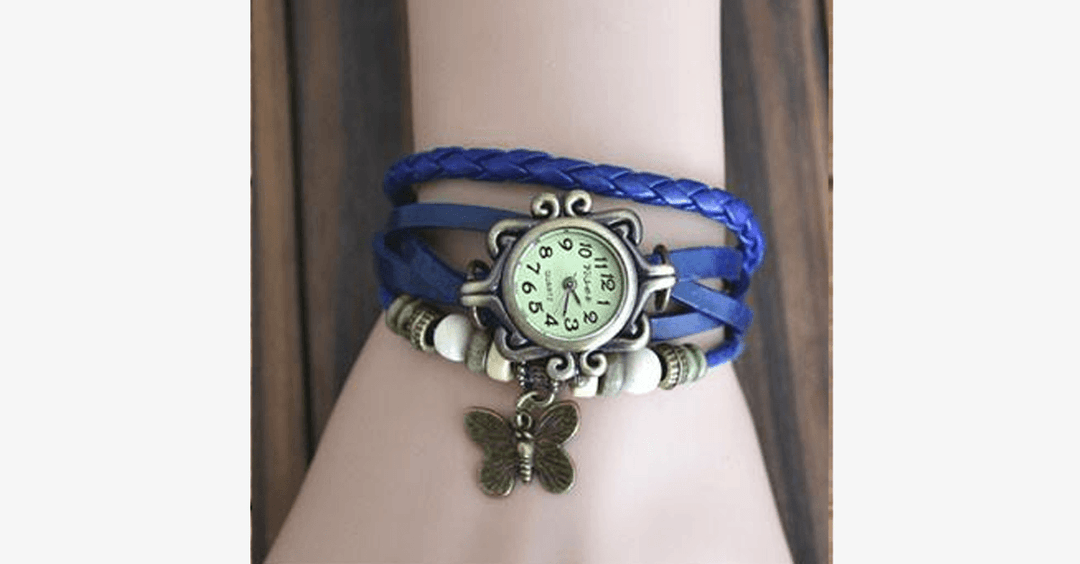Lisslune | Butterfly Wrap Watches - Multicolored Genuine Leather Snap Back Watch