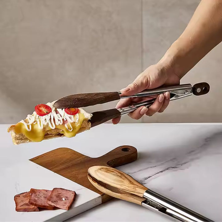 Lisslune | Heritage Wood & Steel Tongs | Set of 2