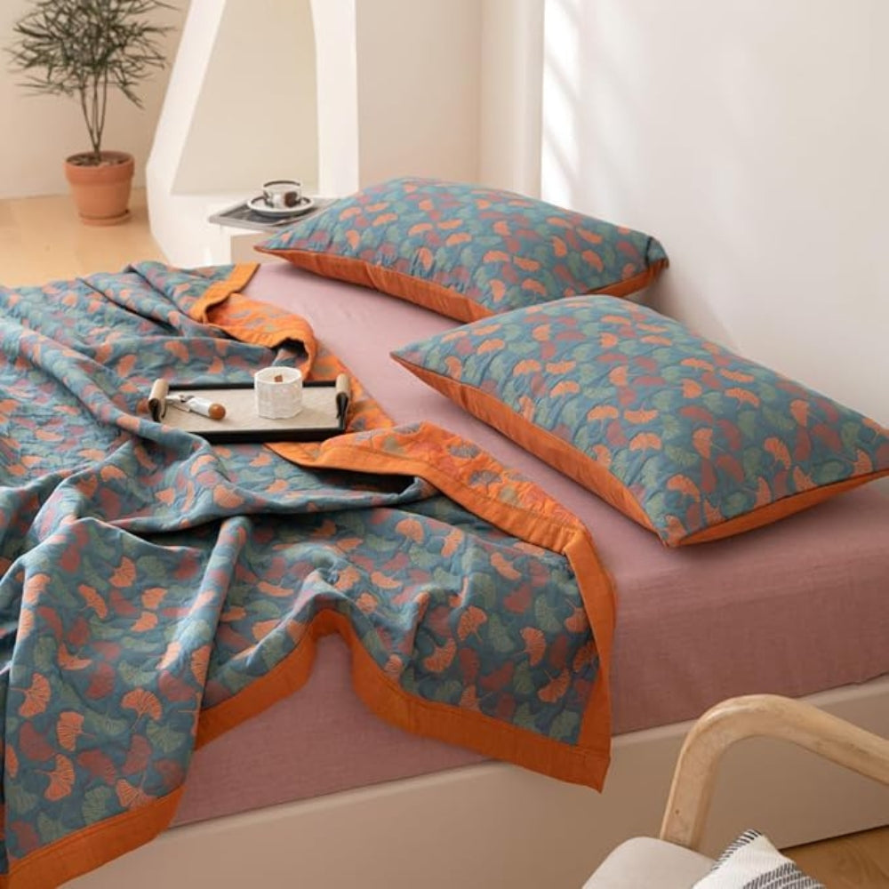 Lisslune | Ginkgo Leaf Print Reversible Blanket