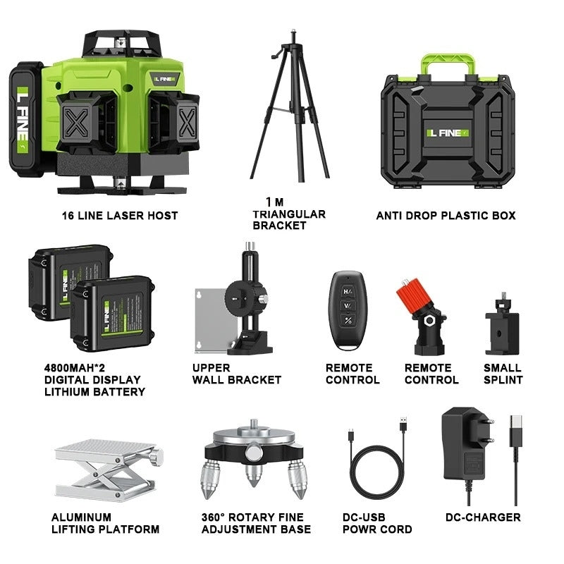 Lisslune | 16-Line Professional 4D Laser Level – Precise Measurements and Accurate Alignment