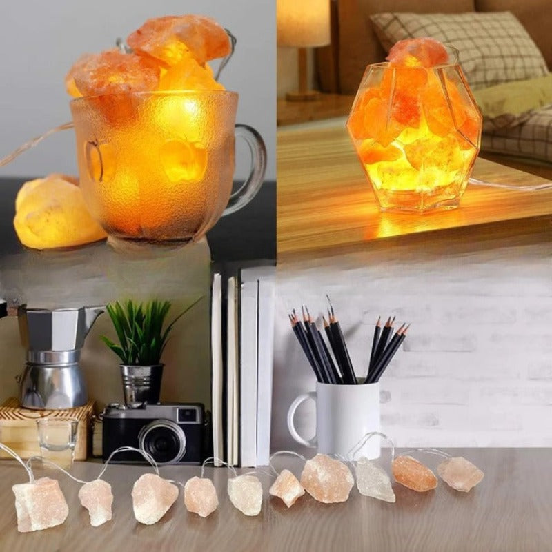 Lisslune | SolaraGleam Himalayan Salt String Lights | Warm Amber Light | Portable Natural Crystal Decoration for Home