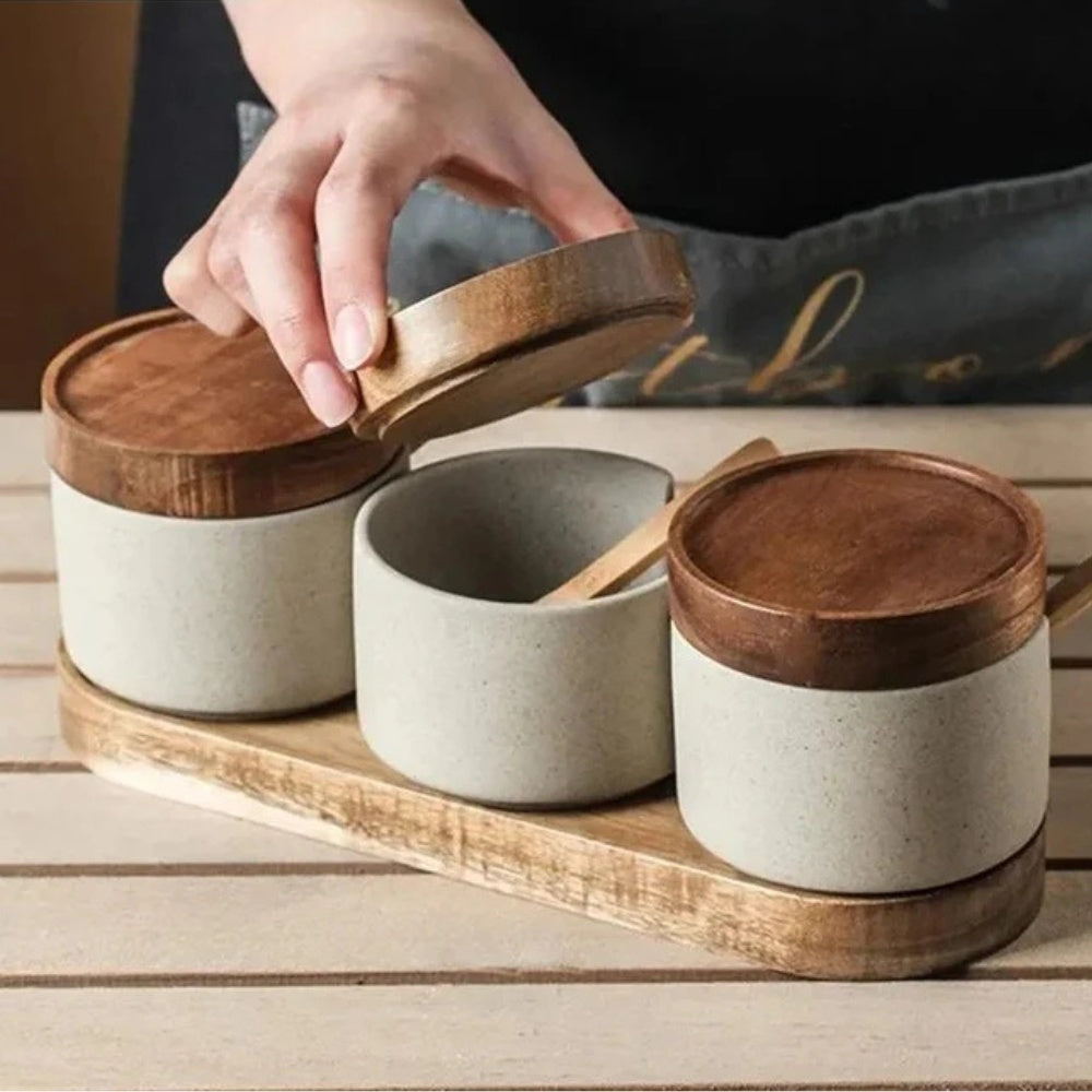 Lisslune | Rustic Ceramic Seasoning Jar Set