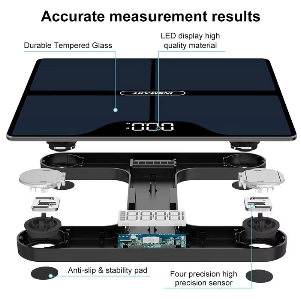 Lisslune | Premium Black Digital Bathroom Scale - Advanced Body Measurement & Weight Tracking