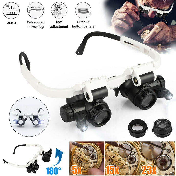 Lisslune | Headband Head Enlarger 8 Lenses LED Light Jeweler Glasses