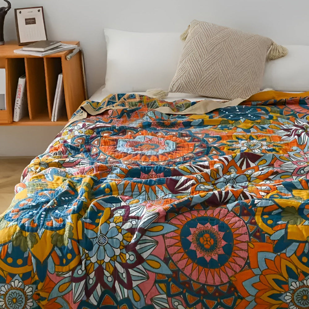 Lisslune | Moroccan Floral Jacquard Cotton Blanket