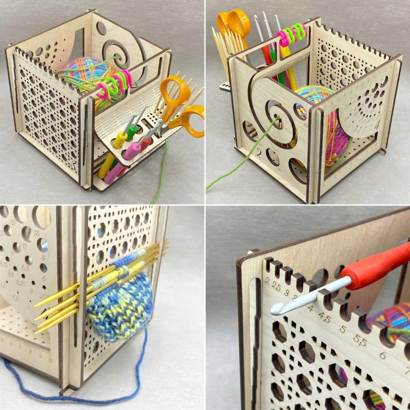 Lisslune | All-in-one wood yarn bowl - Multifunctional knitting tool