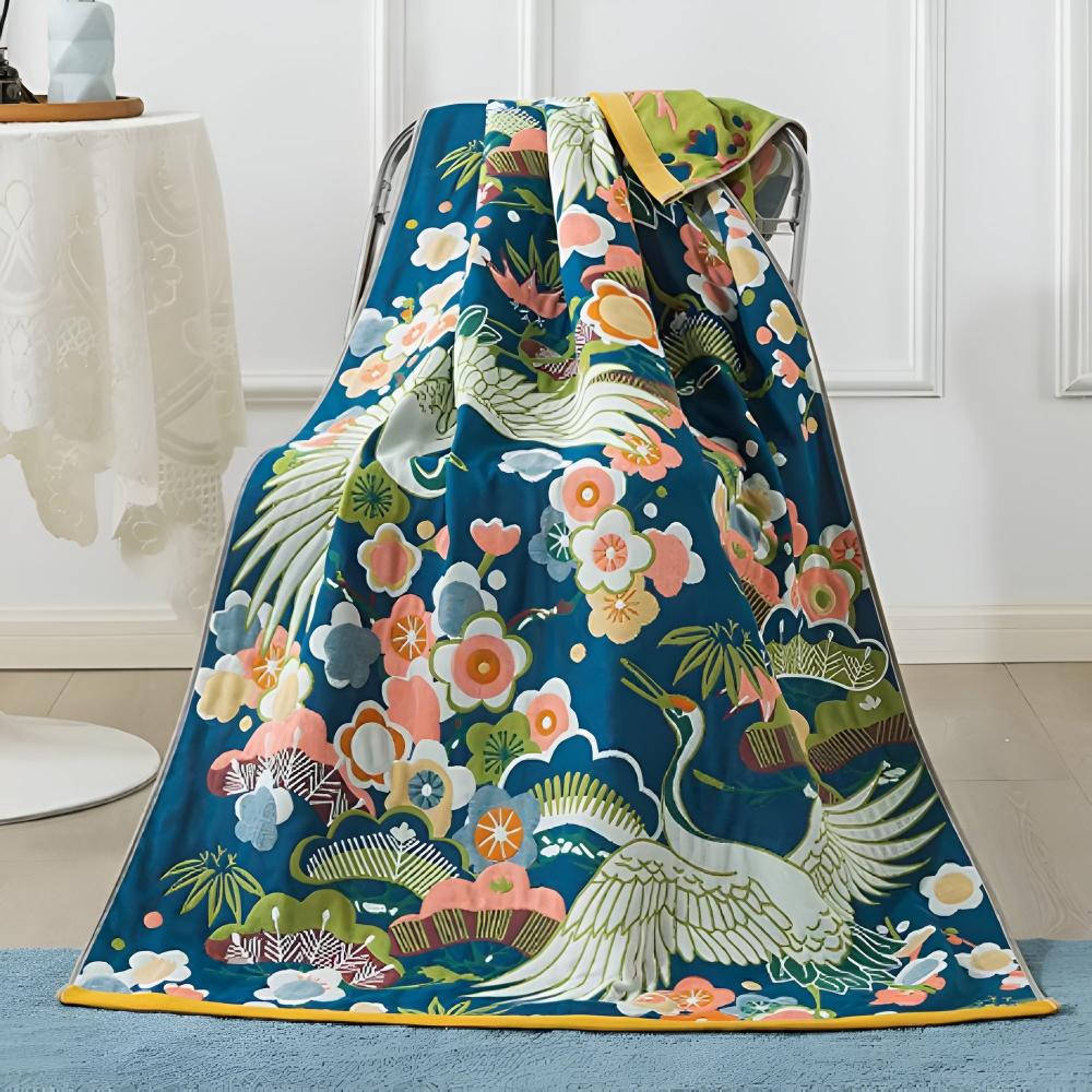 Lisslune | Lush Flower Cranes Bath Towel