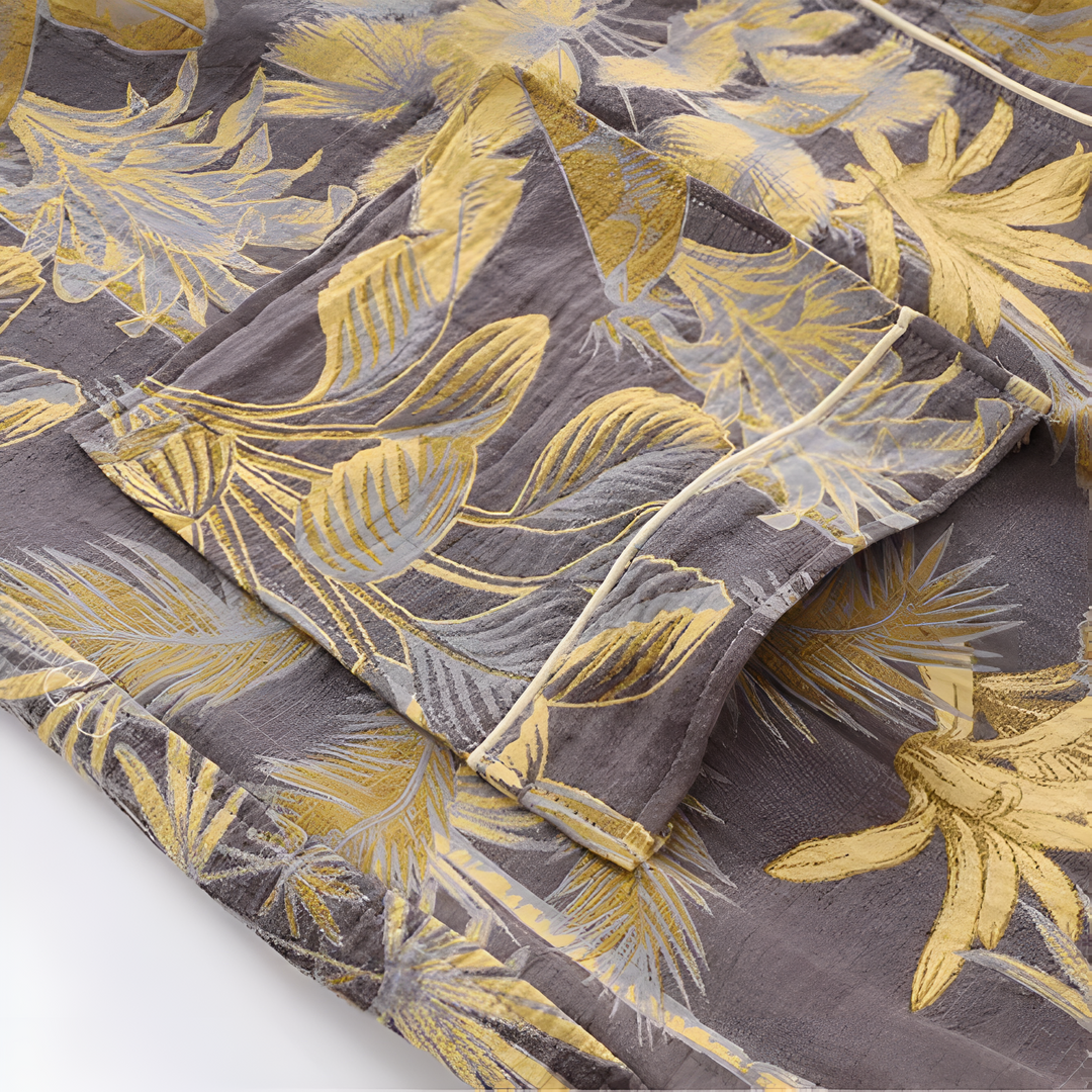 Lisslune | Elegant Leaf Print Kimono Bathrobe