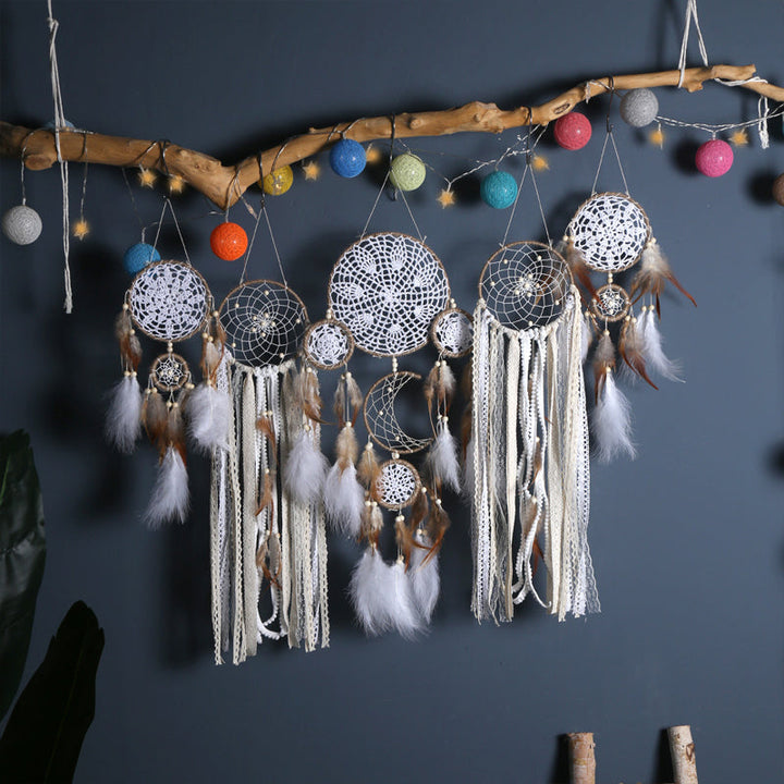 Lisslune | Dream catcher moon and stars hang over the bed (5 pieces)