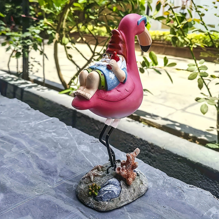 Lisslune | Flamingo relaxing garden gnome statue